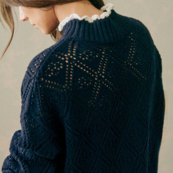 Sezane Laurie Jumper, Navy/Ecru Crochet size xxs NWT - Picture 3 of 14